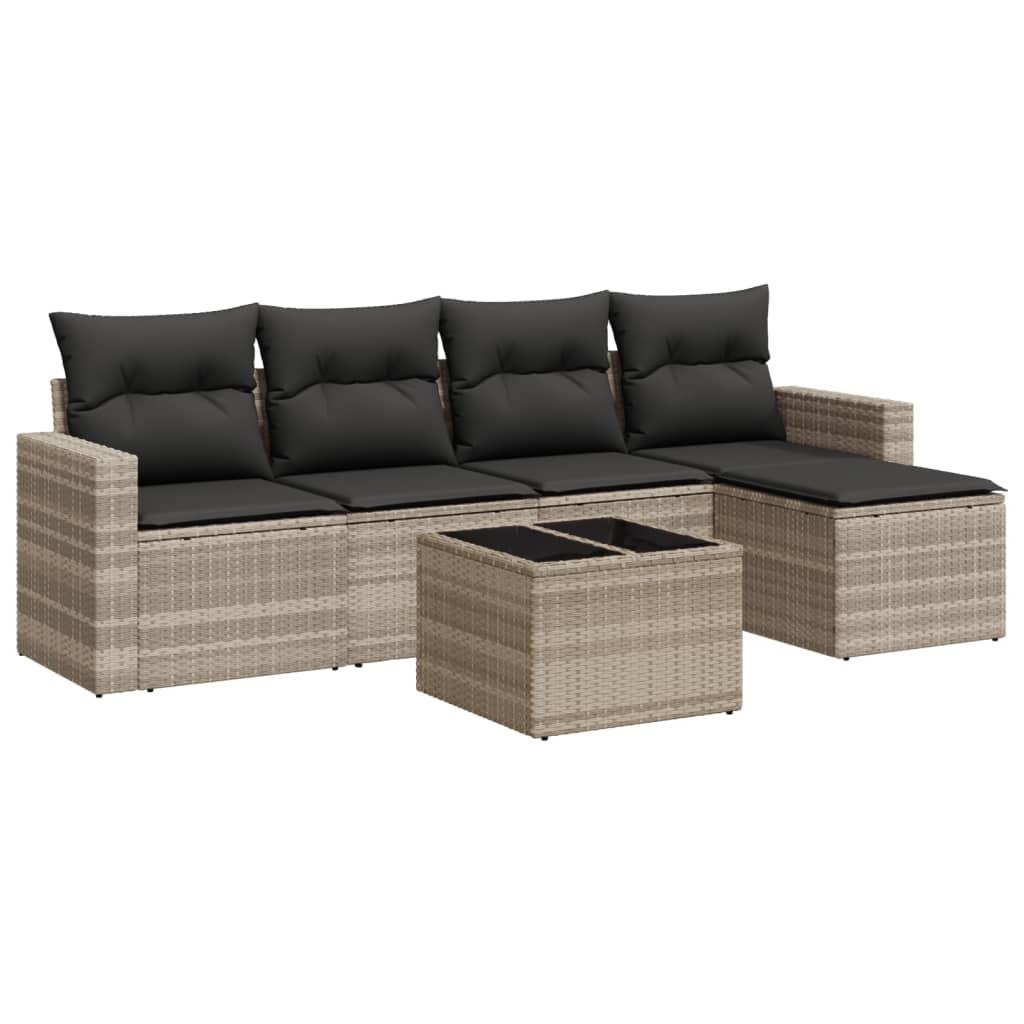 6-delige Loungeset met kussens poly rattan lichtgrijs is nu te koop bij PeponiXL, paradijselijk wonen!