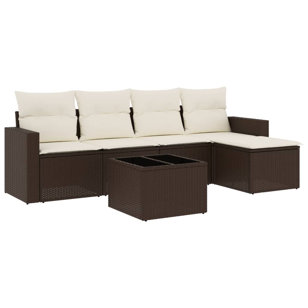 6-delige Loungeset met kussens poly rattan bruin is nu te koop bij PeponiXL, paradijselijk wonen!