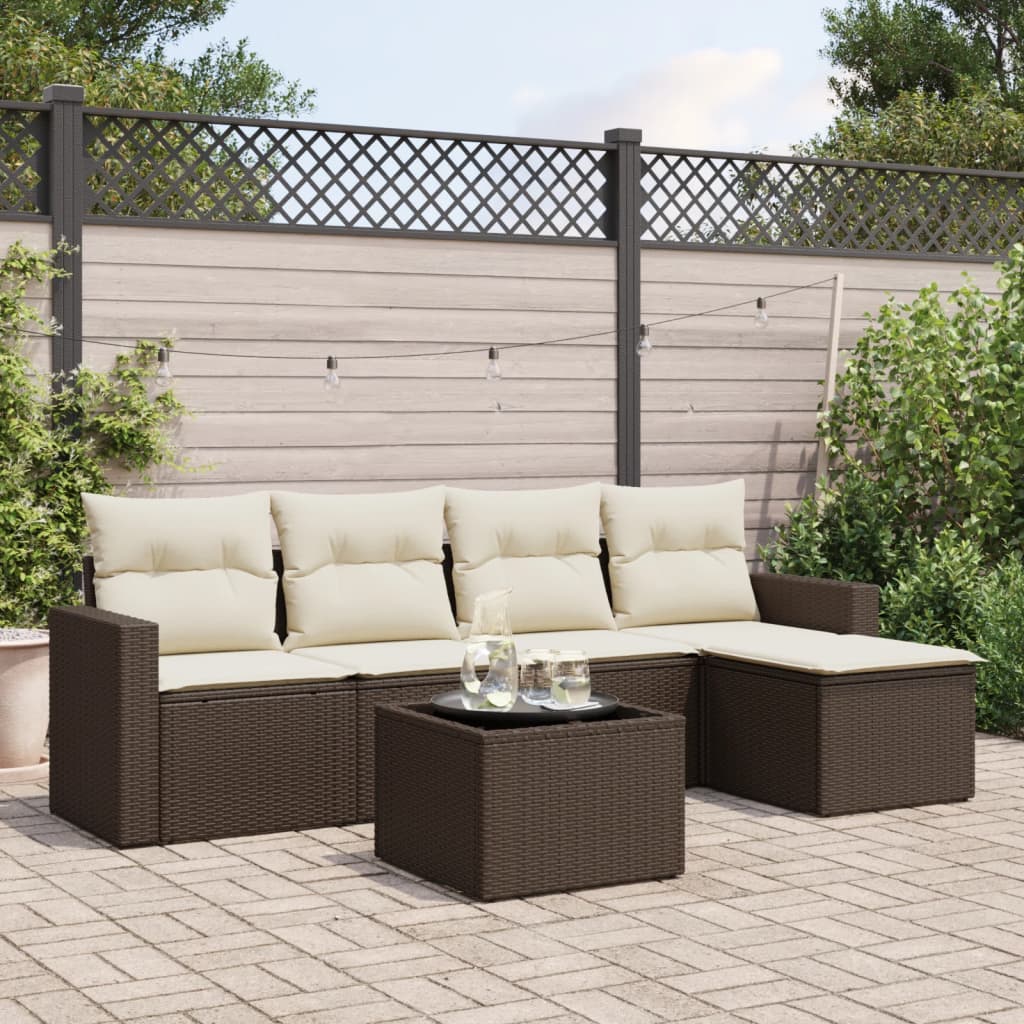 6-delige Loungeset met kussens poly rattan bruin is nu te koop bij PeponiXL, paradijselijk wonen!