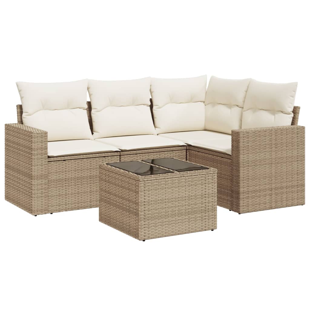 5-delige Loungeset met kussens poly rattan beige is nu te koop bij PeponiXL, paradijselijk wonen!