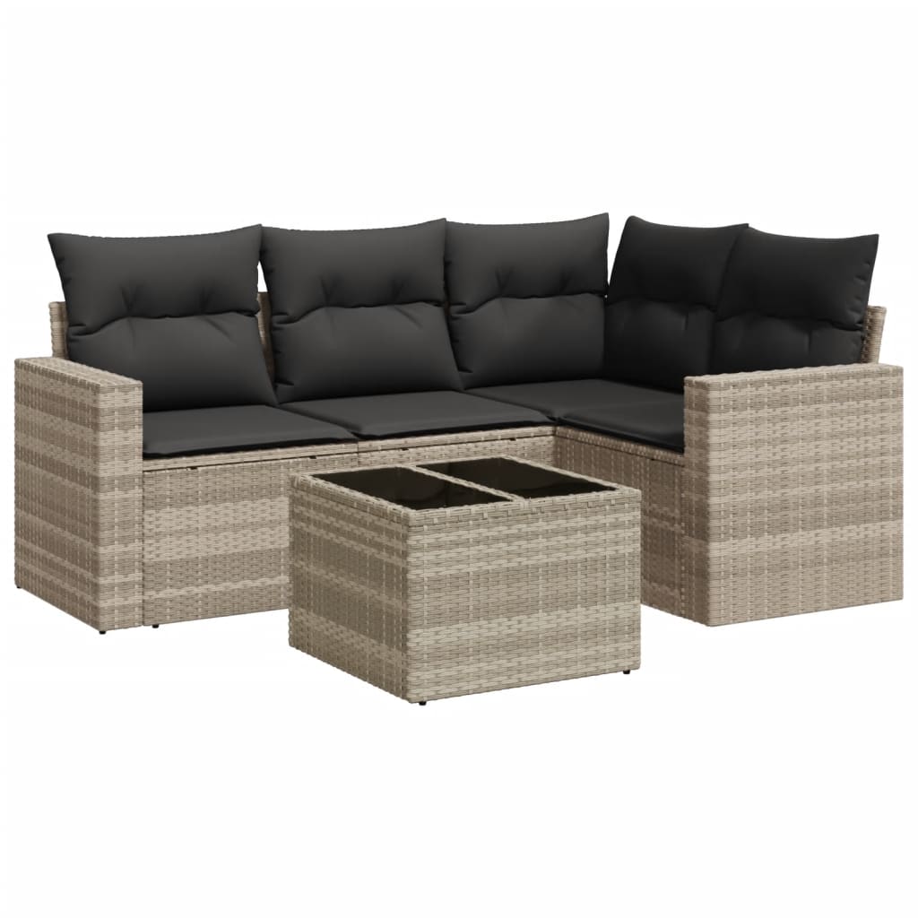5-delige Loungeset met kussens poly rattan lichtgrijs is nu te koop bij PeponiXL, paradijselijk wonen!