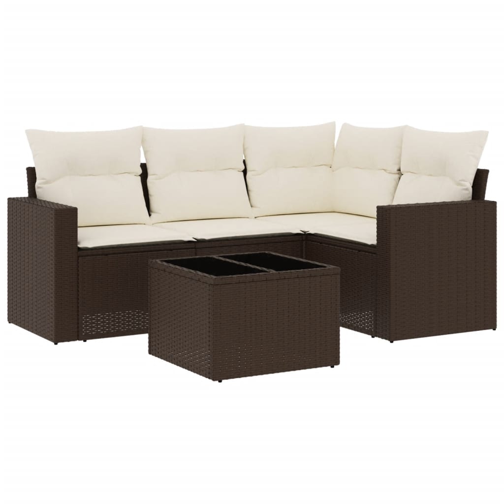 5-delige Loungeset met kussens poly rattan bruin is nu te koop bij PeponiXL, paradijselijk wonen!