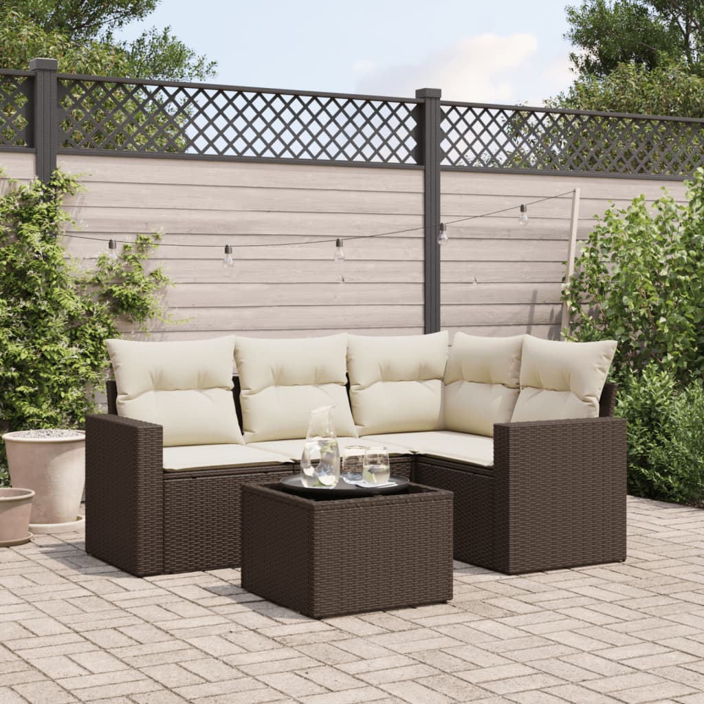 5-delige Loungeset met kussens poly rattan bruin is nu te koop bij PeponiXL, paradijselijk wonen!