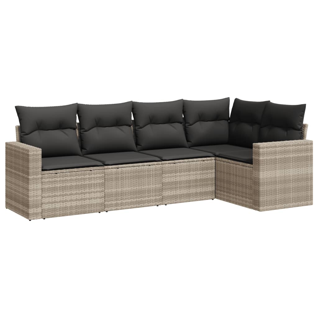 5-delige Loungeset met kussens poly rattan lichtgrijs is nu te koop bij PeponiXL, paradijselijk wonen!