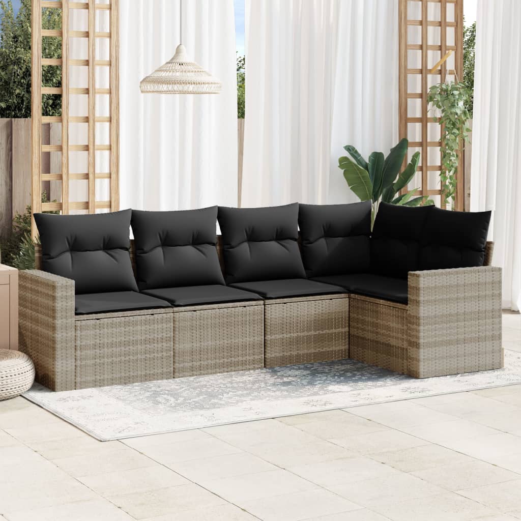 5-delige Loungeset met kussens poly rattan lichtgrijs is nu te koop bij PeponiXL, paradijselijk wonen!