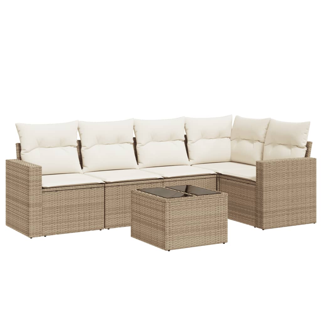 6-delige Loungeset met kussens poly rattan beige is nu te koop bij PeponiXL, paradijselijk wonen!