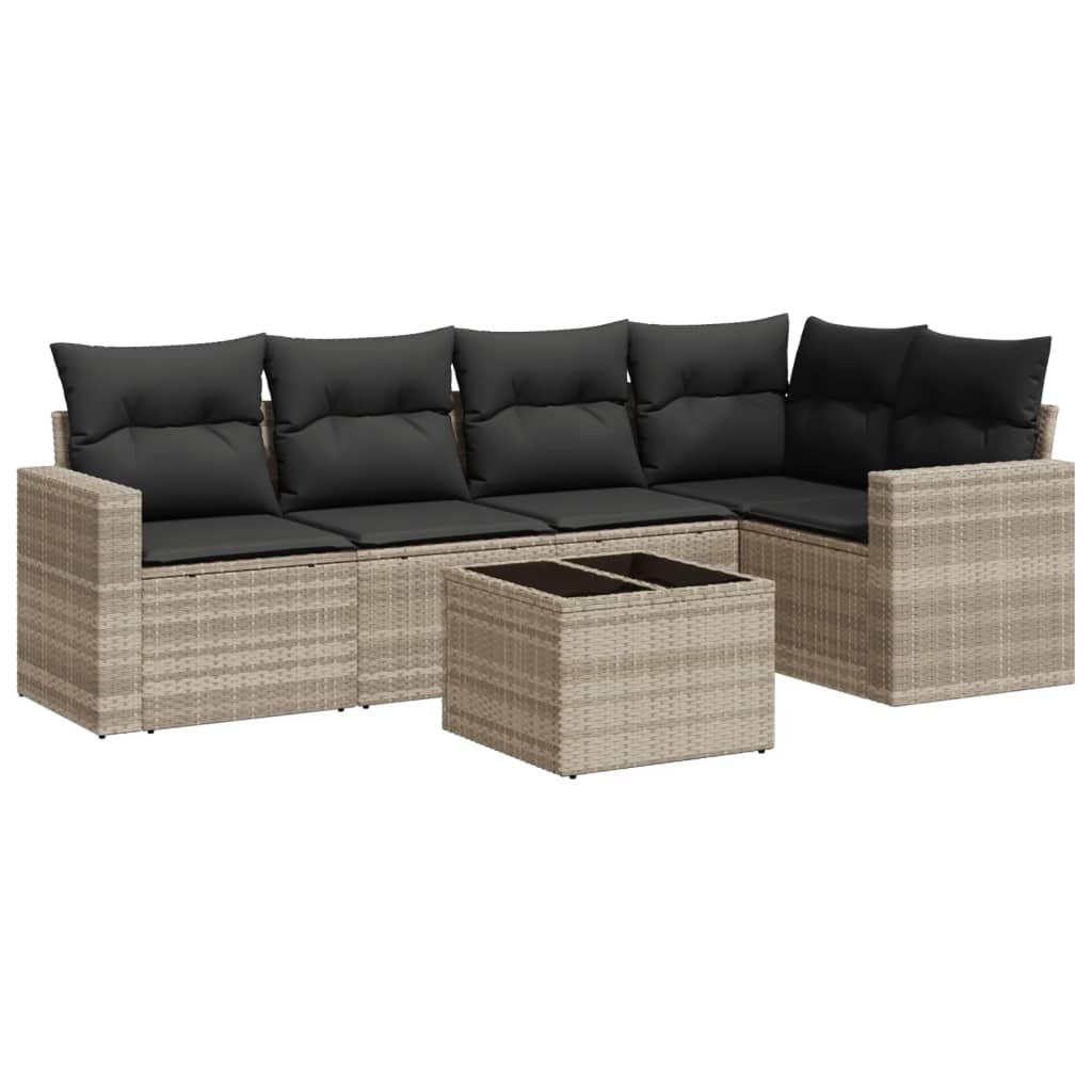 6-delige Loungeset met kussens poly rattan lichtgrijs is nu te koop bij PeponiXL, paradijselijk wonen!
