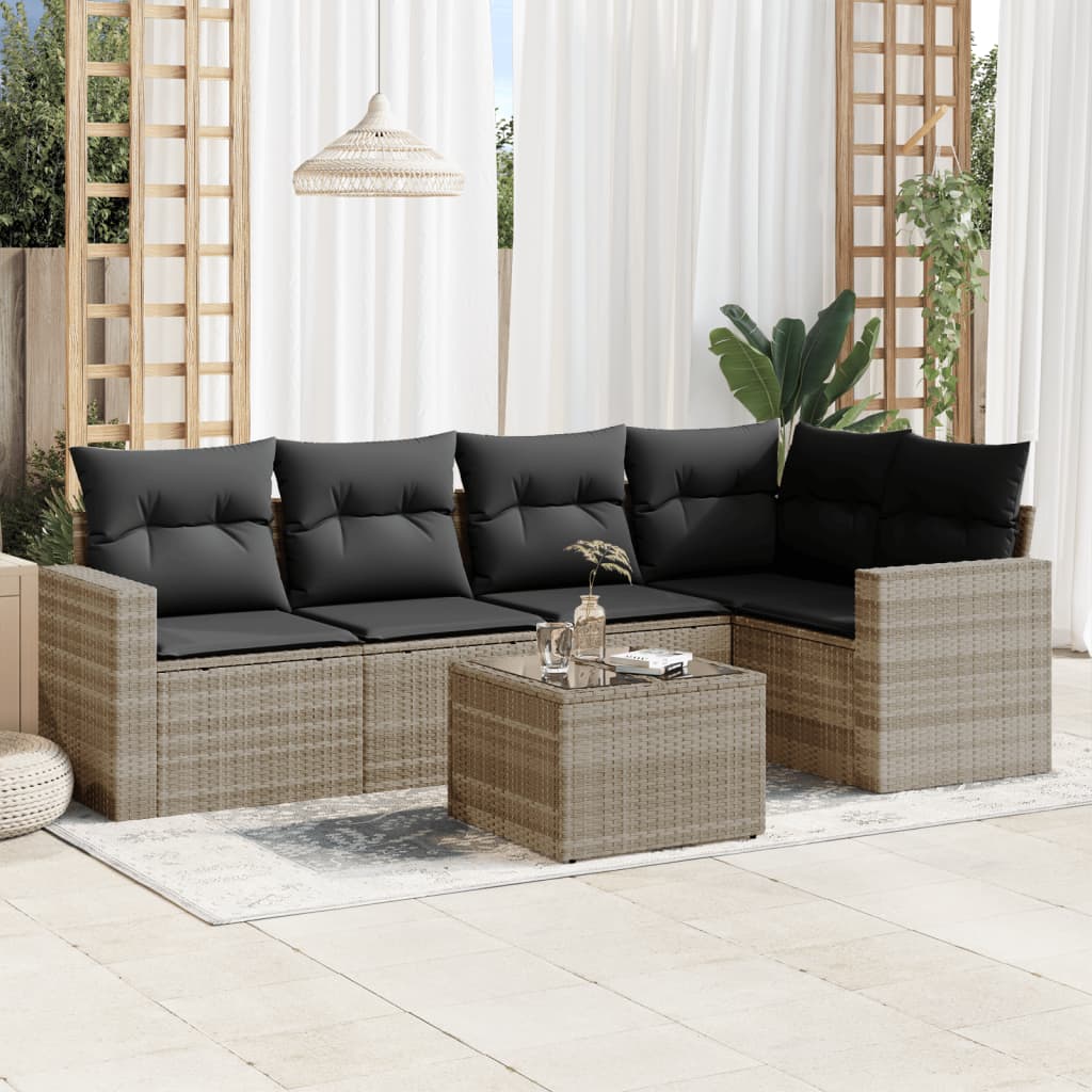 6-delige Loungeset met kussens poly rattan lichtgrijs is nu te koop bij PeponiXL, paradijselijk wonen!