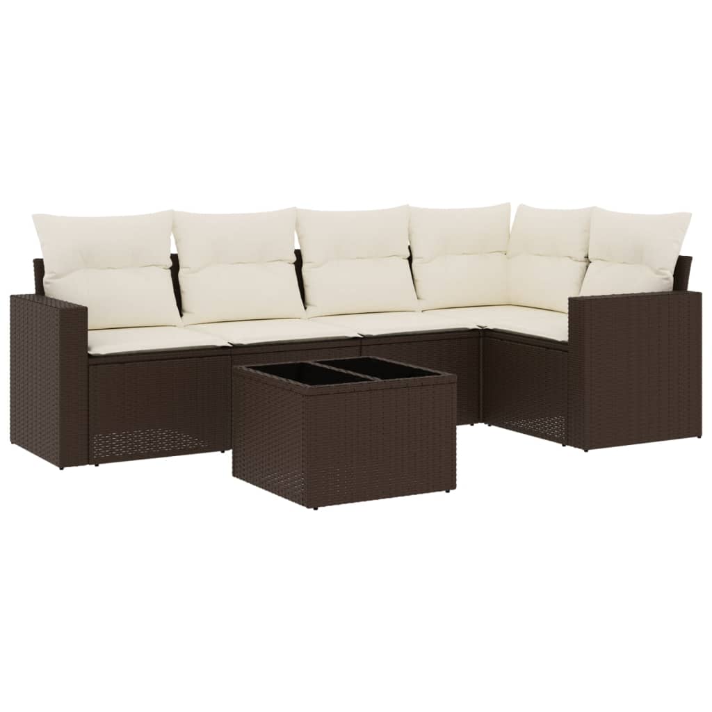 6-delige Loungeset met kussens poly rattan bruin is nu te koop bij PeponiXL, paradijselijk wonen!