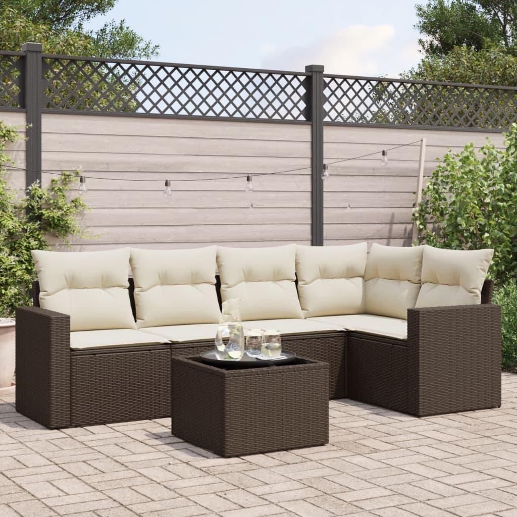 6-delige Loungeset met kussens poly rattan bruin is nu te koop bij PeponiXL, paradijselijk wonen!