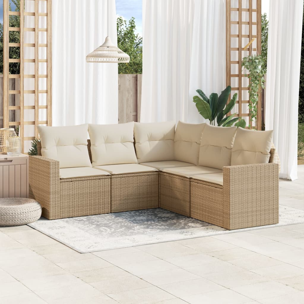 5-delige Loungeset met kussens poly rattan beige is nu te koop bij PeponiXL, paradijselijk wonen!