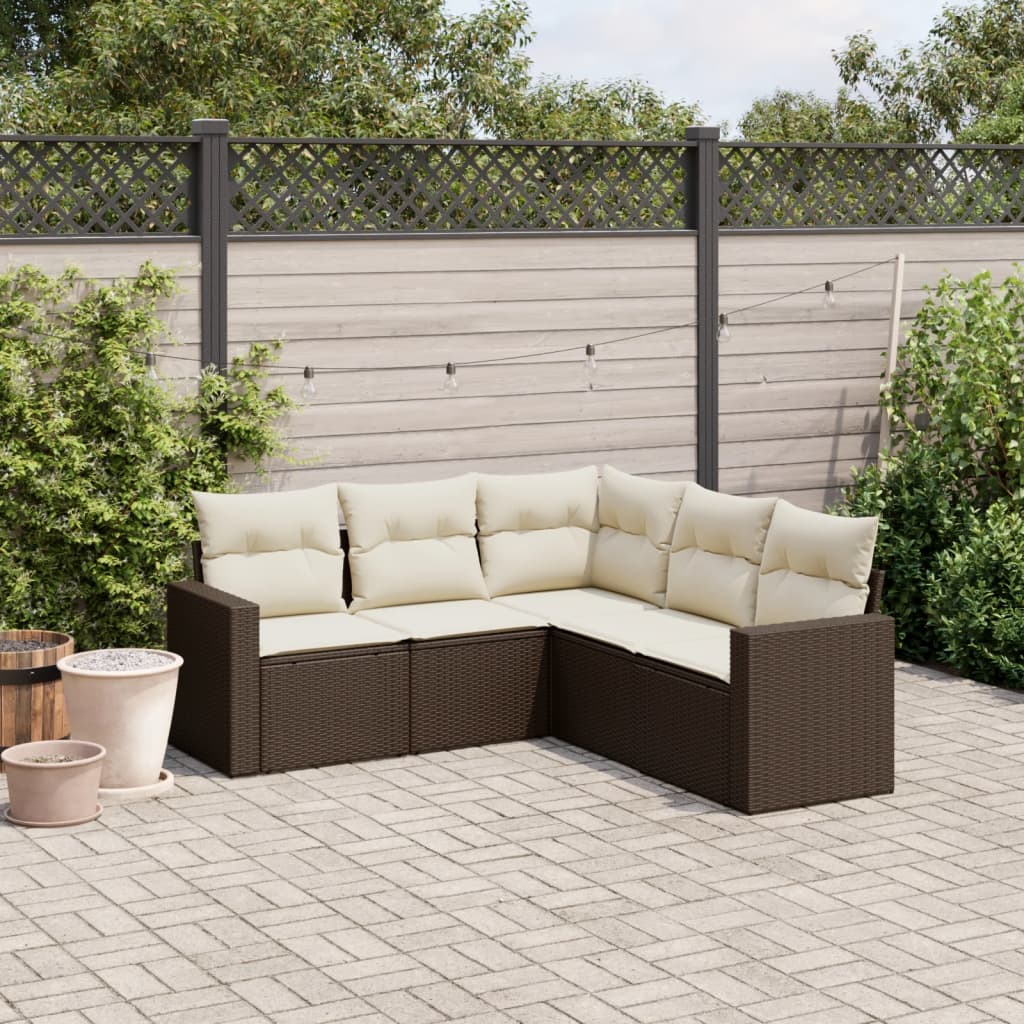 5-delige Loungeset met kussens poly rattan bruin is nu te koop bij PeponiXL, paradijselijk wonen!
