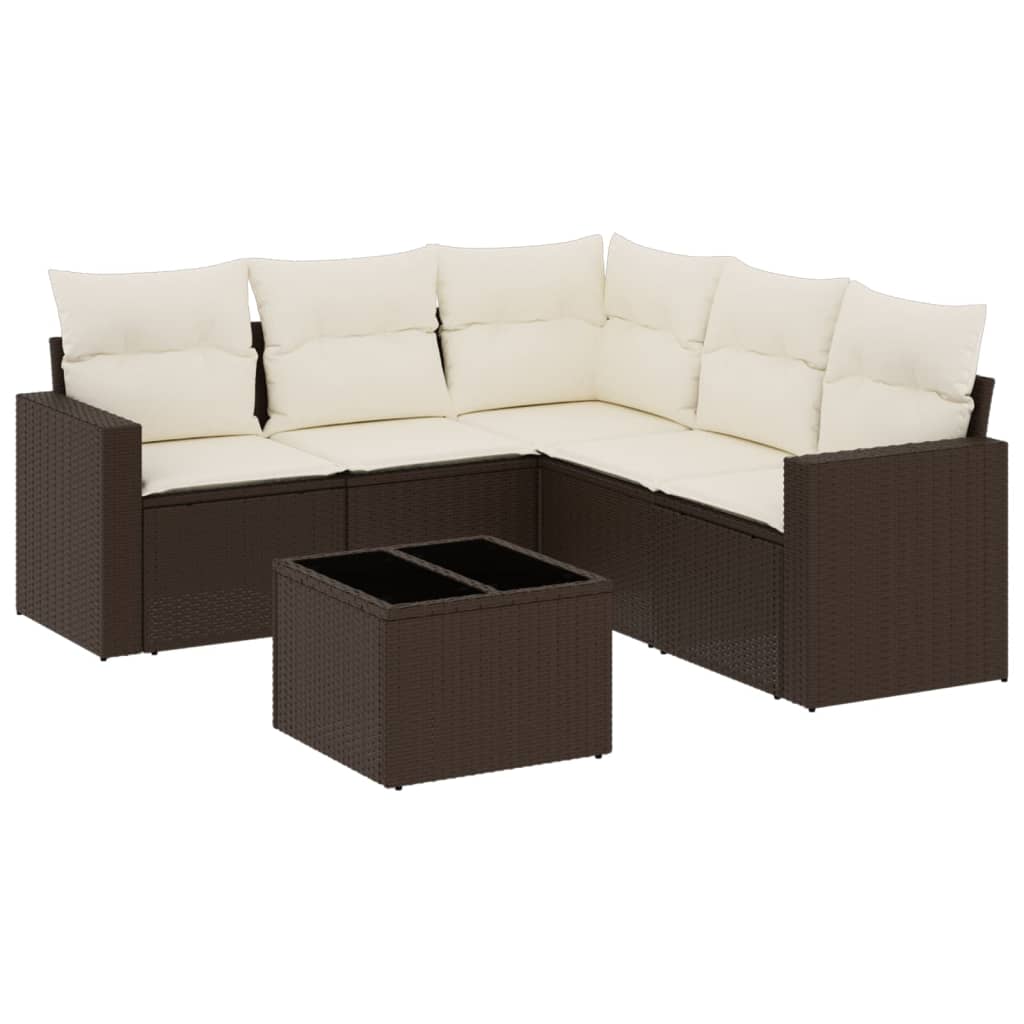 6-delige Loungeset met kussens poly rattan bruin is nu te koop bij PeponiXL, paradijselijk wonen!