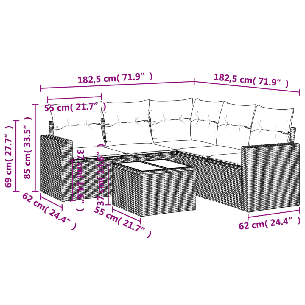 6-delige Loungeset met kussens poly rattan bruin is nu te koop bij PeponiXL, paradijselijk wonen!