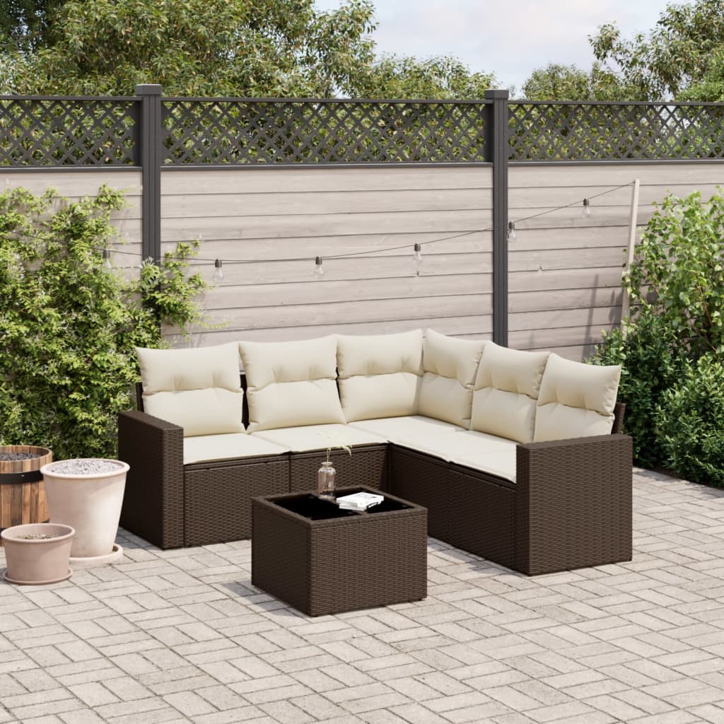 6-delige Loungeset met kussens poly rattan bruin is nu te koop bij PeponiXL, paradijselijk wonen!