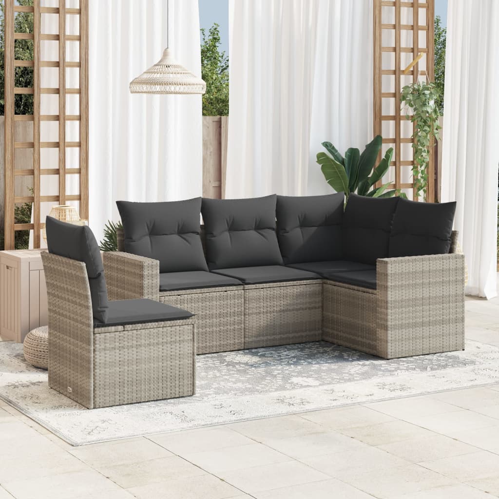 5-delige Loungeset met kussens poly rattan lichtgrijs is nu te koop bij PeponiXL, paradijselijk wonen!
