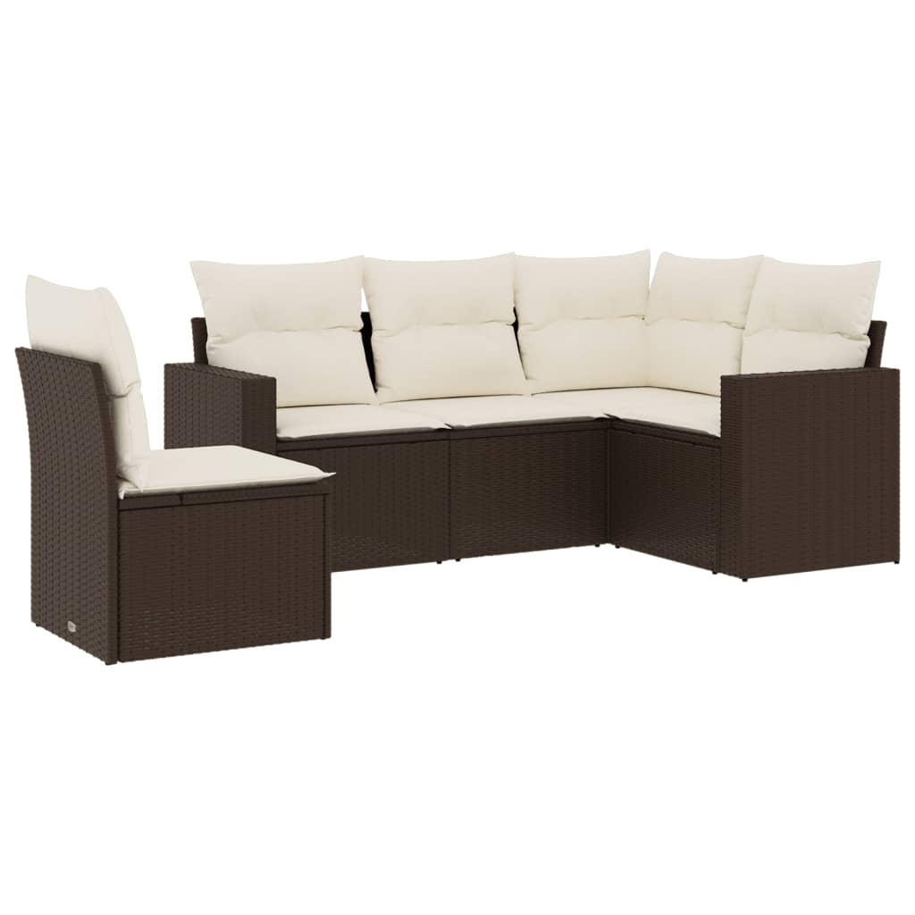5-delige Loungeset met kussens poly rattan bruin is nu te koop bij PeponiXL, paradijselijk wonen!
