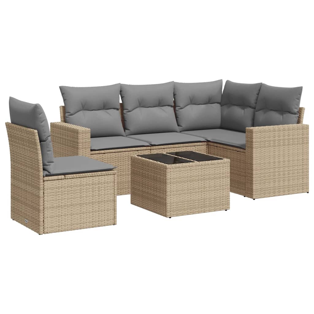 6-delige Loungeset met kussens poly rattan beige is nu te koop bij PeponiXL, paradijselijk wonen!