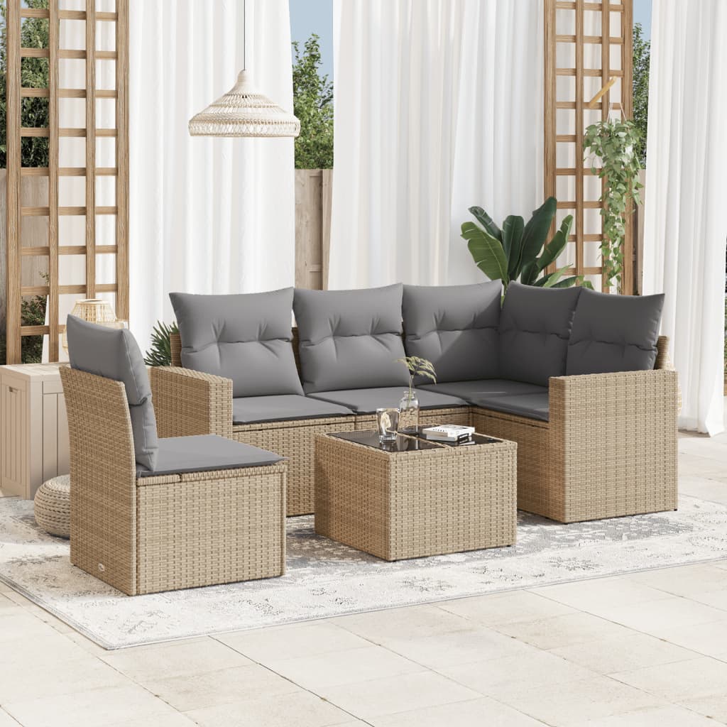 6-delige Loungeset met kussens poly rattan beige is nu te koop bij PeponiXL, paradijselijk wonen!