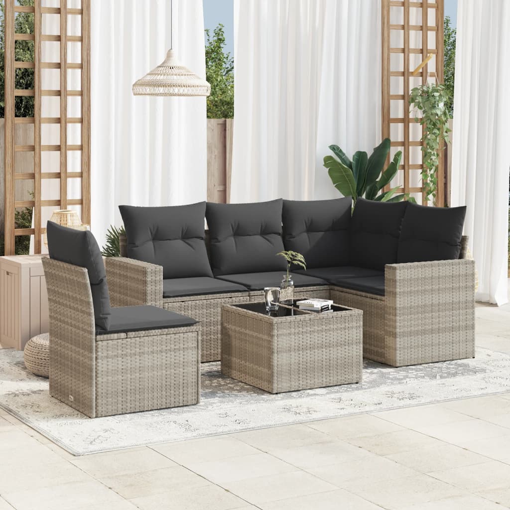 6-delige Loungeset met kussens poly rattan lichtgrijs is nu te koop bij PeponiXL, paradijselijk wonen!