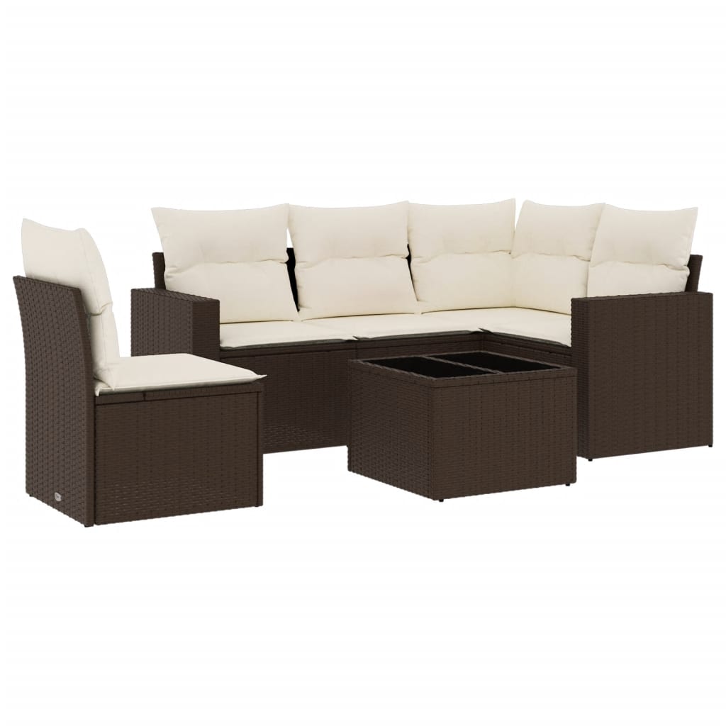 6-delige Loungeset met kussens poly rattan bruin is nu te koop bij PeponiXL, paradijselijk wonen!