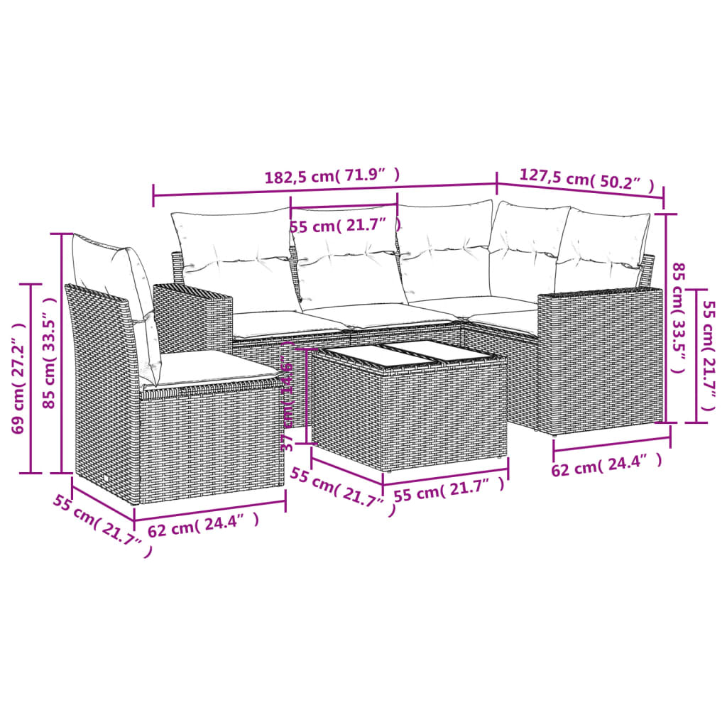 6-delige Loungeset met kussens poly rattan bruin is nu te koop bij PeponiXL, paradijselijk wonen!