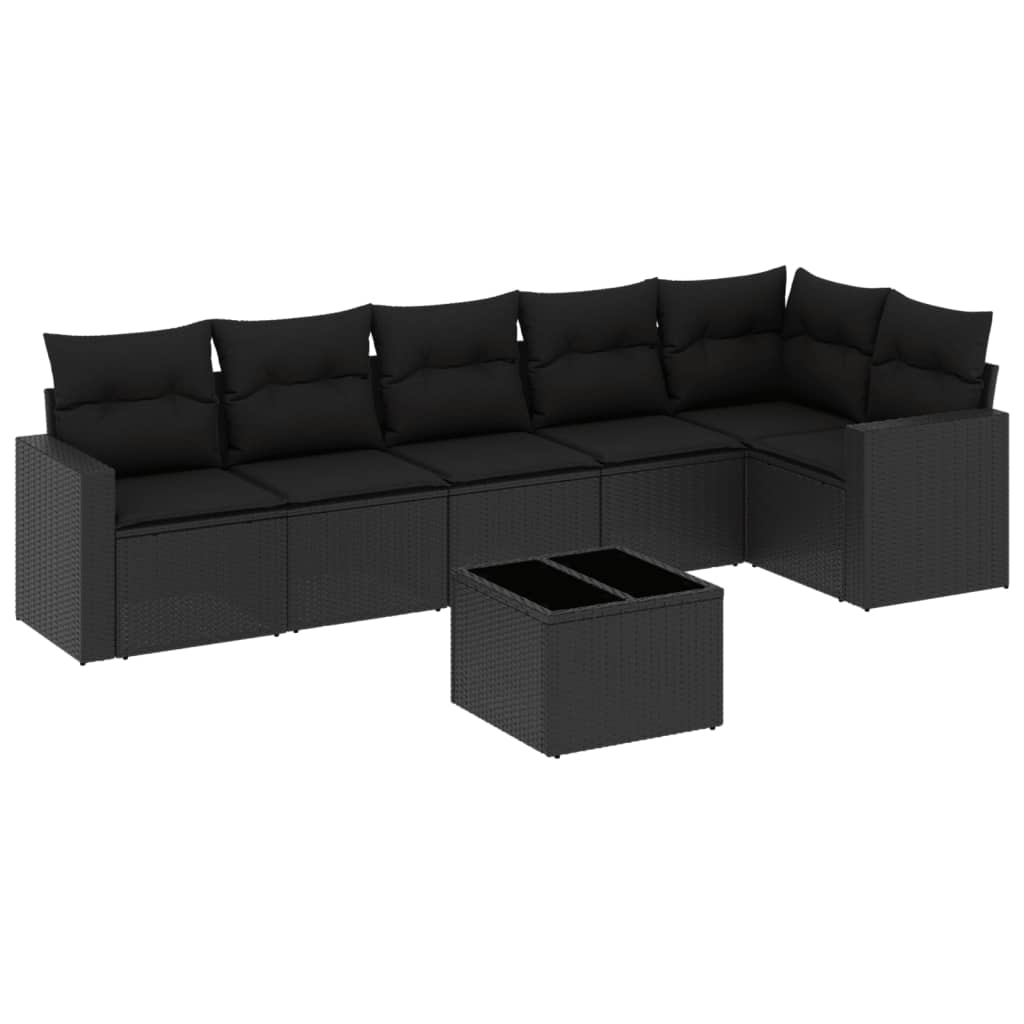 7-delige Loungeset met kussens poly rattan zwart is nu te koop bij PeponiXL, paradijselijk wonen!