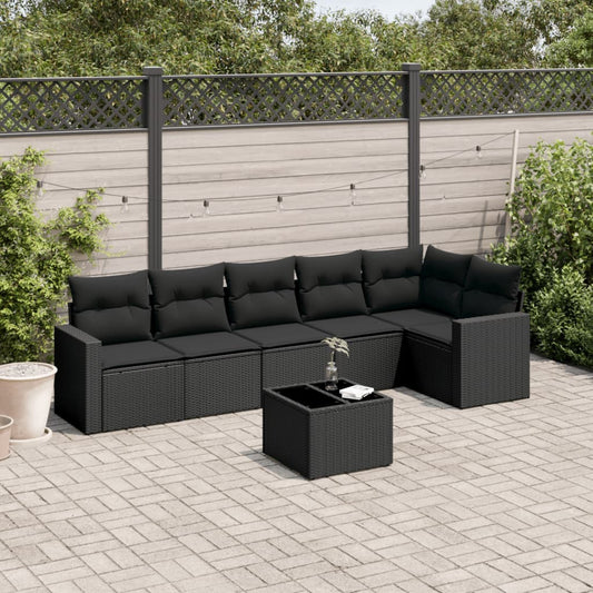 7-delige Loungeset met kussens poly rattan zwart is nu te koop bij PeponiXL, paradijselijk wonen!