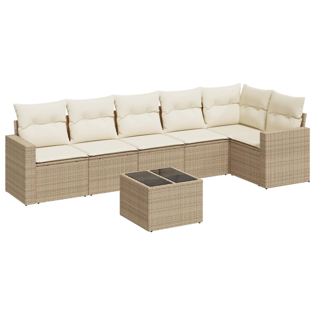 7-delige Loungeset met kussens poly rattan beige is nu te koop bij PeponiXL, paradijselijk wonen!
