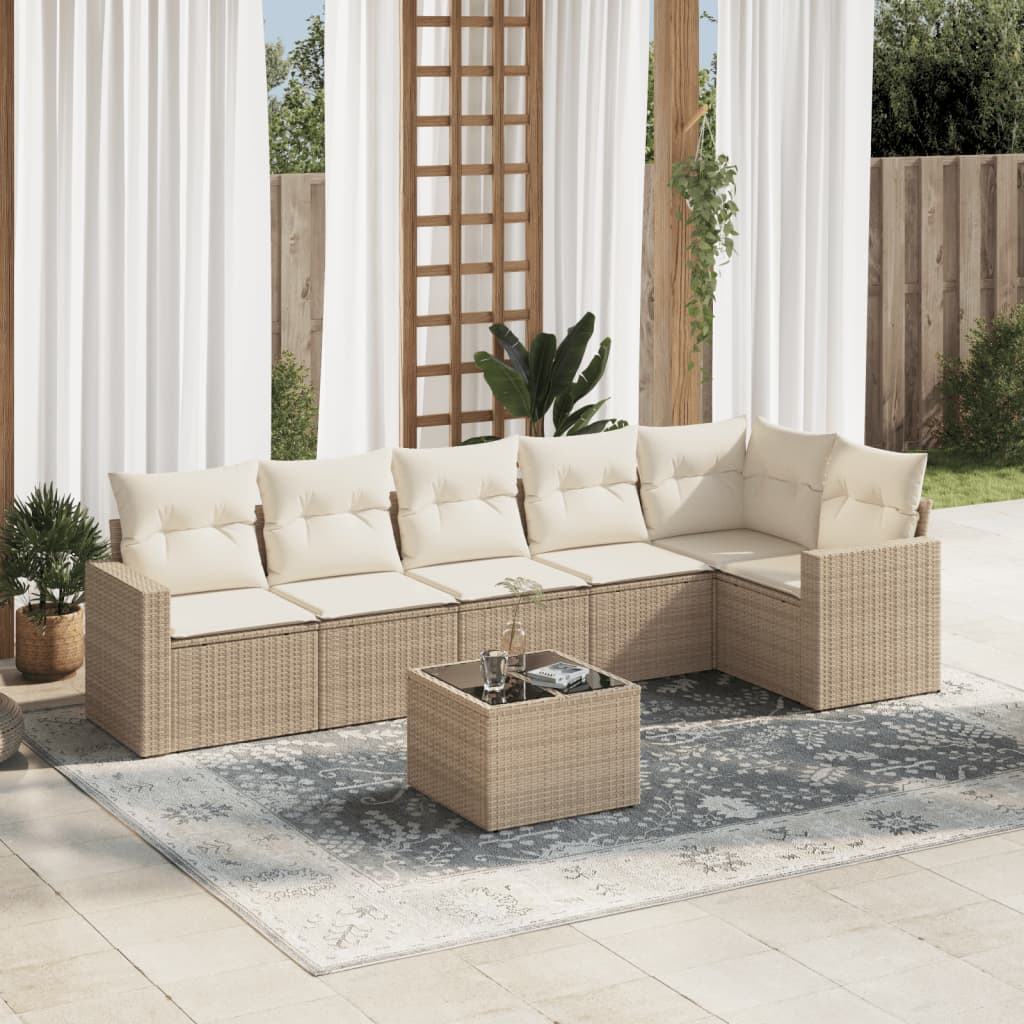 7-delige Loungeset met kussens poly rattan beige is nu te koop bij PeponiXL, paradijselijk wonen!