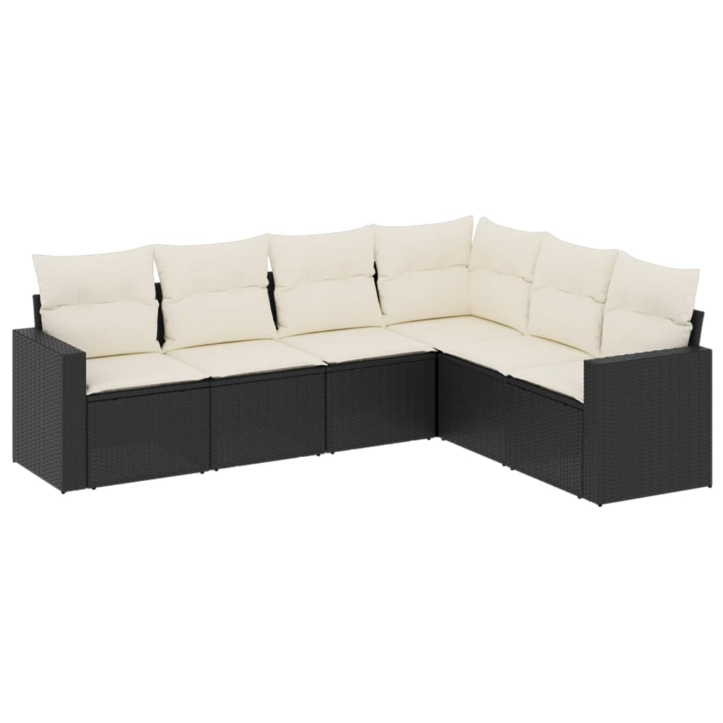 6-delige Loungeset met kussens poly rattan zwart is nu te koop bij PeponiXL, paradijselijk wonen!