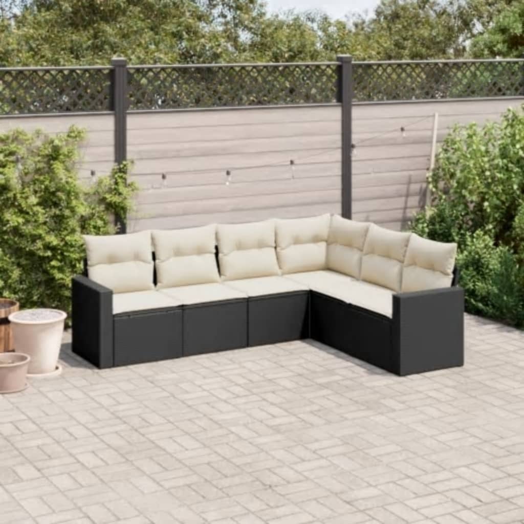 6-delige Loungeset met kussens poly rattan zwart is nu te koop bij PeponiXL, paradijselijk wonen!