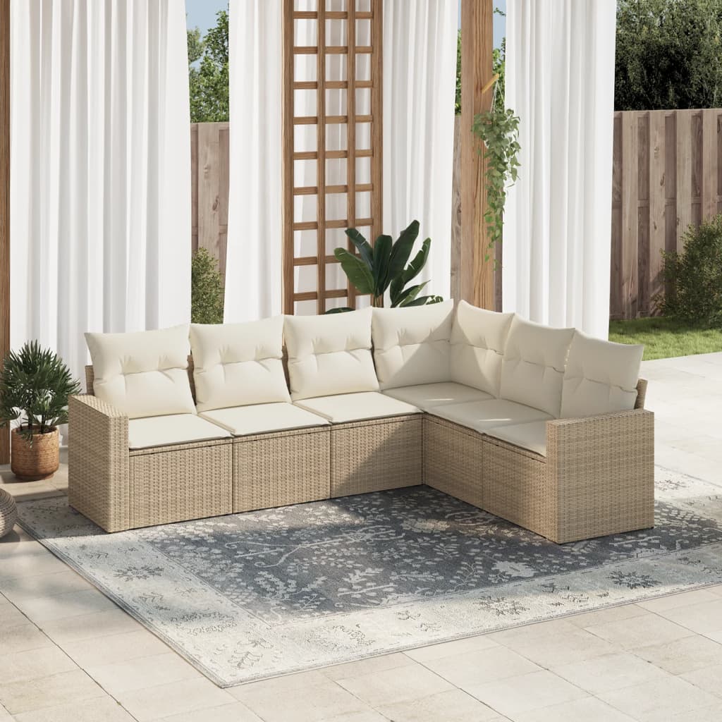6-delige Loungeset met kussens poly rattan beige is nu te koop bij PeponiXL, paradijselijk wonen!