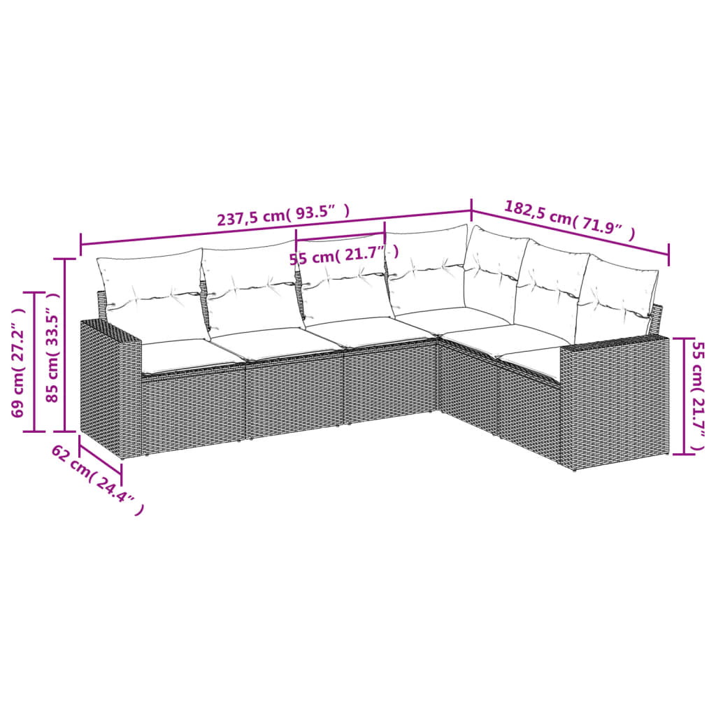 6-delige Loungeset met kussens poly rattan lichtgrijs is nu te koop bij PeponiXL, paradijselijk wonen!