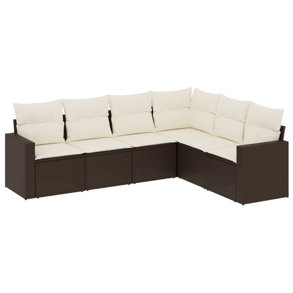 6-delige Loungeset met kussens poly rattan bruin is nu te koop bij PeponiXL, paradijselijk wonen!