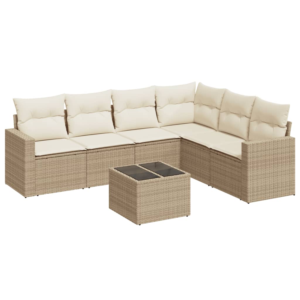 7-delige Loungeset met kussens poly rattan beige is nu te koop bij PeponiXL, paradijselijk wonen!