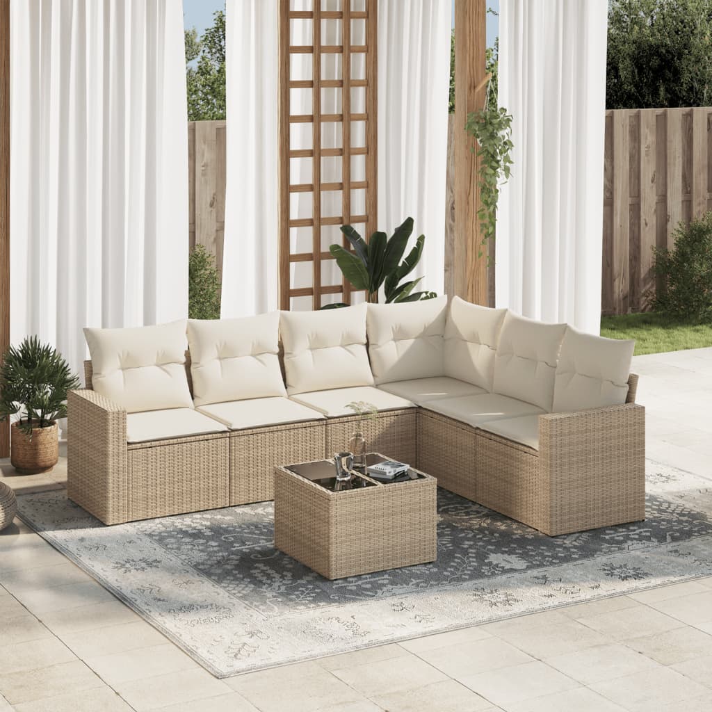 7-delige Loungeset met kussens poly rattan beige is nu te koop bij PeponiXL, paradijselijk wonen!