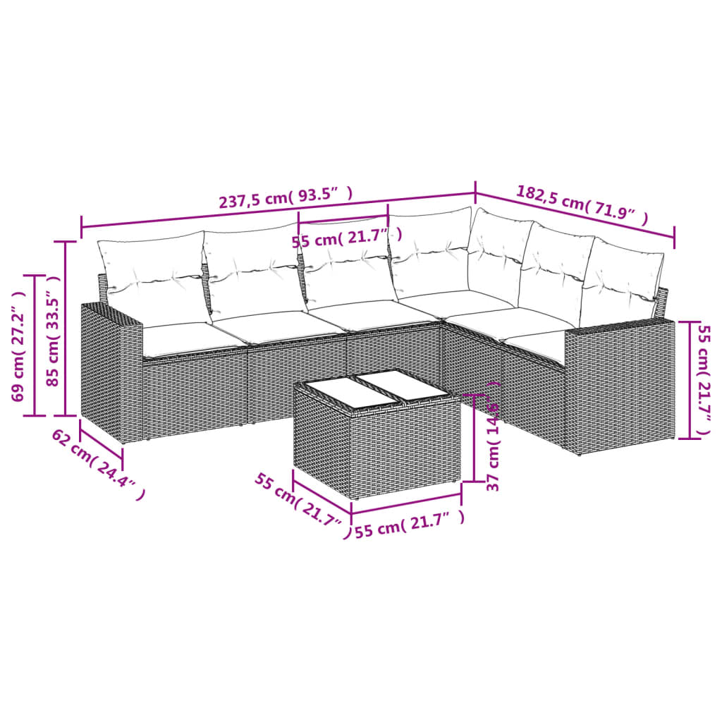 7-delige Loungeset met kussens poly rattan lichtgrijs is nu te koop bij PeponiXL, paradijselijk wonen!
