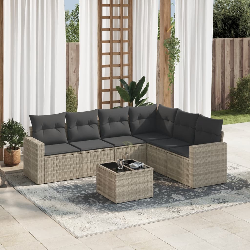7-delige Loungeset met kussens poly rattan lichtgrijs is nu te koop bij PeponiXL, paradijselijk wonen!