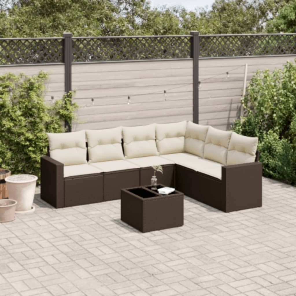 7-delige Loungeset met kussens poly rattan bruin is nu te koop bij PeponiXL, paradijselijk wonen!
