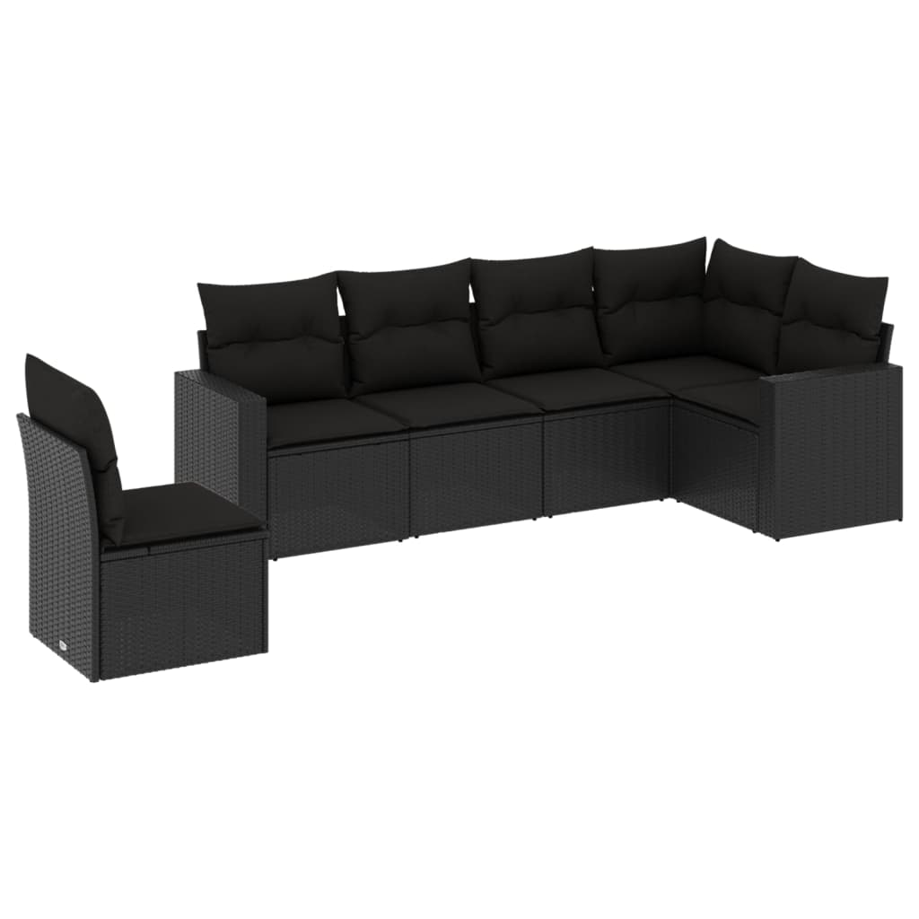 6-delige Loungeset met kussens poly rattan zwart is nu te koop bij PeponiXL, paradijselijk wonen!