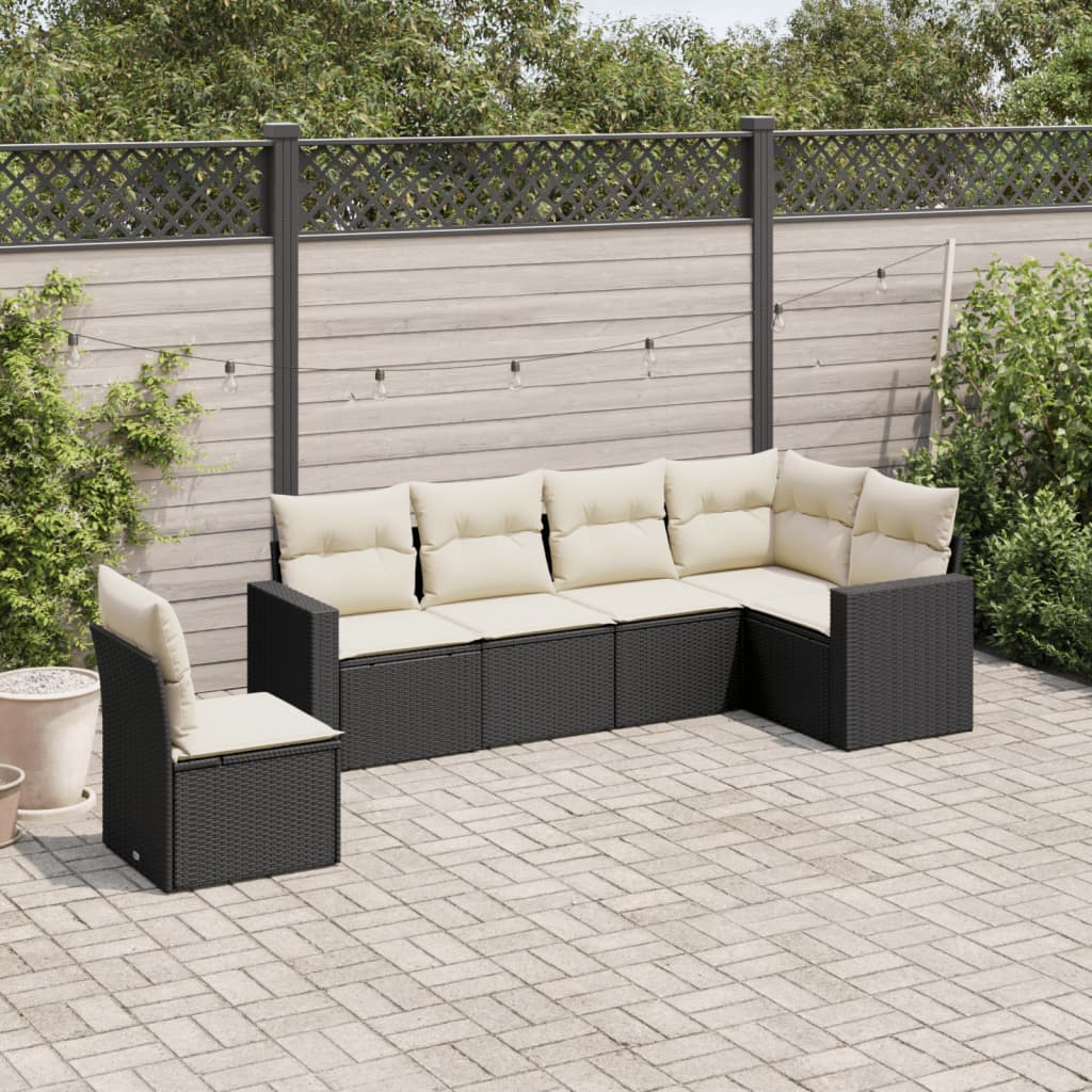 6-delige Loungeset met kussens poly rattan zwart is nu te koop bij PeponiXL, paradijselijk wonen!