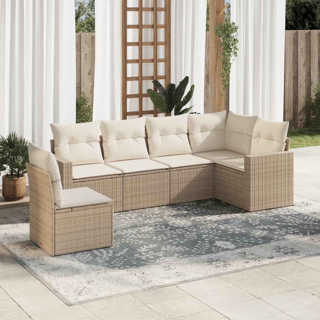 6-delige Loungeset met kussens poly rattan beige is nu te koop bij PeponiXL, paradijselijk wonen!