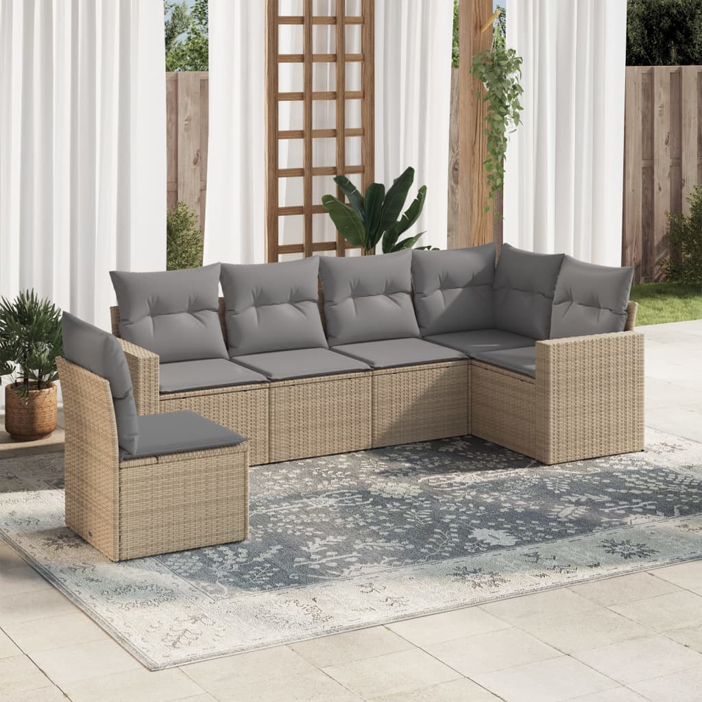 6-delige Loungeset met kussens poly rattan beige is nu te koop bij PeponiXL, paradijselijk wonen!