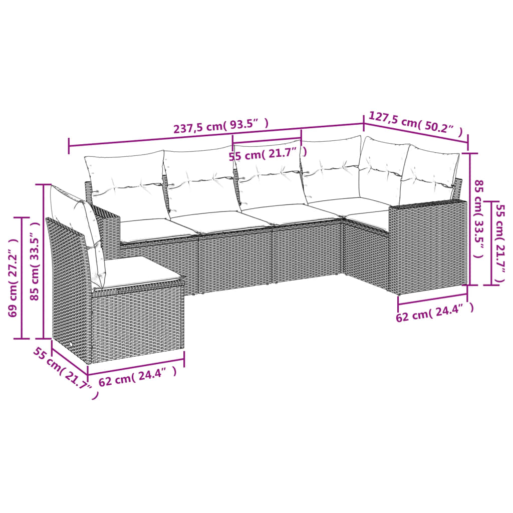 6-delige Loungeset met kussens poly rattan lichtgrijs is nu te koop bij PeponiXL, paradijselijk wonen!