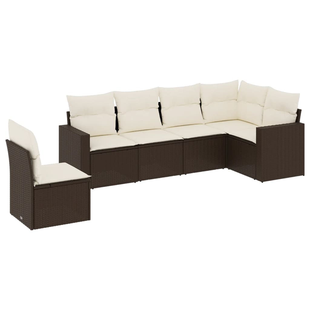 6-delige Loungeset met kussens poly rattan bruin is nu te koop bij PeponiXL, paradijselijk wonen!