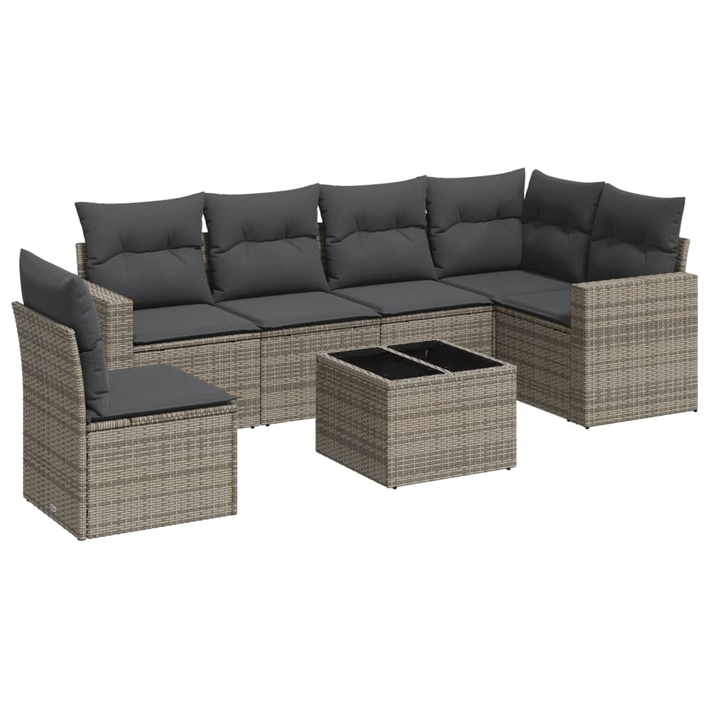 7-delige Loungeset met kussens poly rattan grijs is nu te koop bij PeponiXL, paradijselijk wonen!