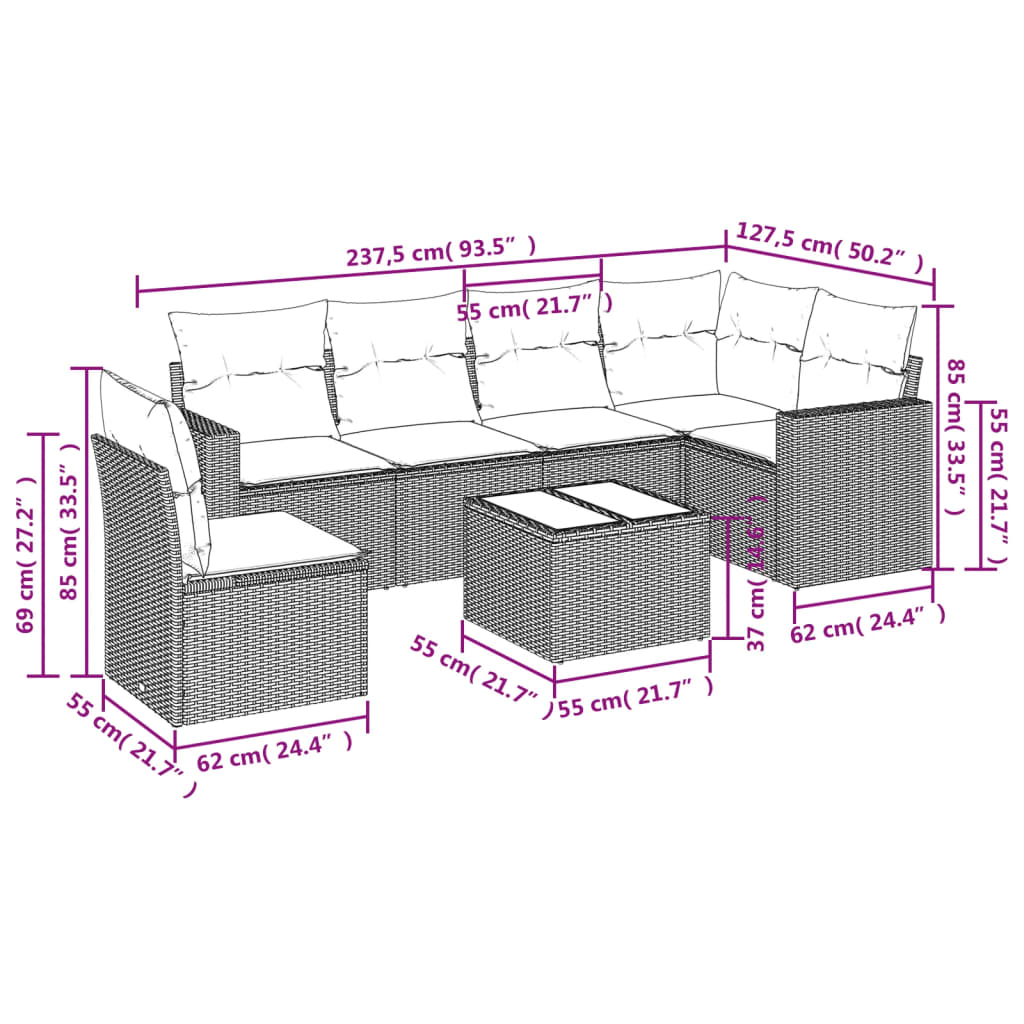7-delige Loungeset met kussens poly rattan lichtgrijs is nu te koop bij PeponiXL, paradijselijk wonen!