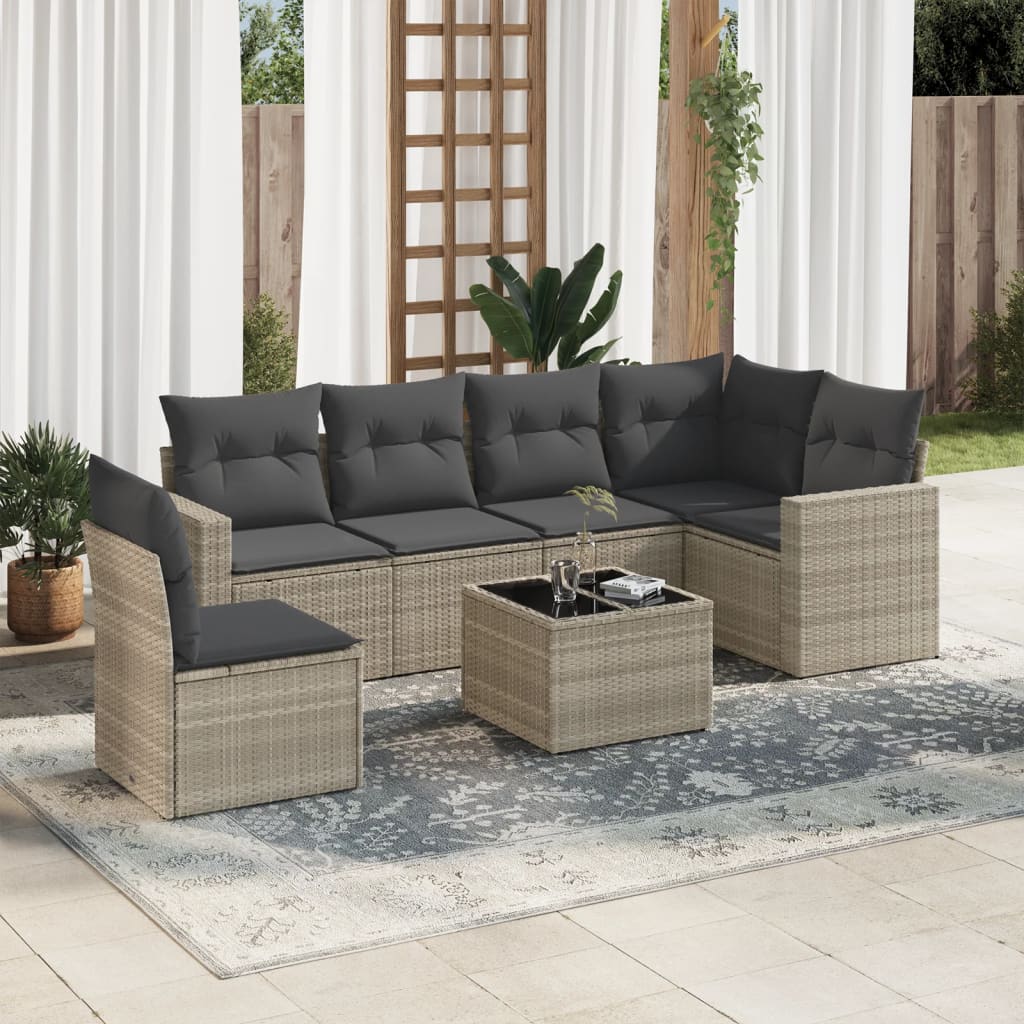 7-delige Loungeset met kussens poly rattan lichtgrijs is nu te koop bij PeponiXL, paradijselijk wonen!