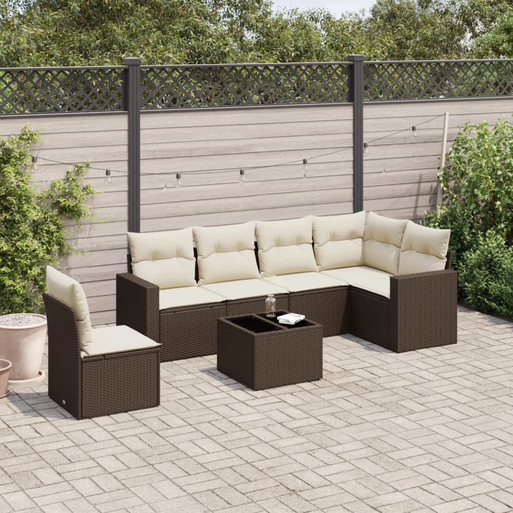 7-delige Loungeset met kussens poly rattan bruin is nu te koop bij PeponiXL, paradijselijk wonen!